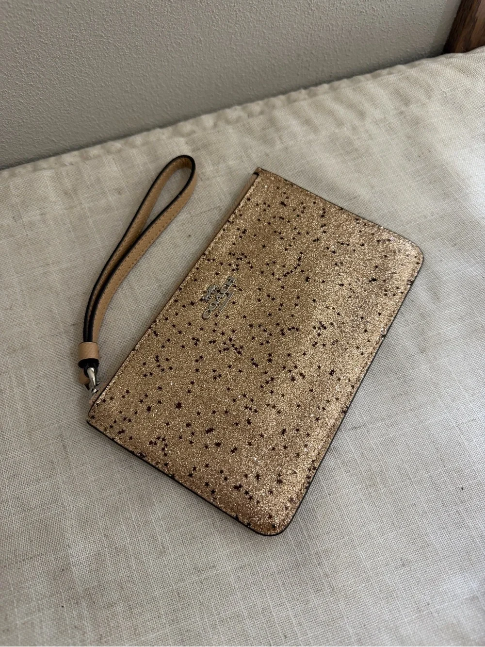 Coach Gold Black Star Glitter Wristlet NWOT